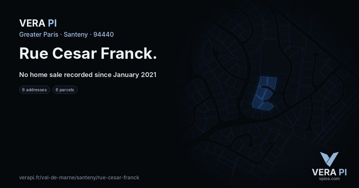 Rue Cesar Franck, Santeny at night – every parcel coloured by the prices around it, the street's own parcels lit