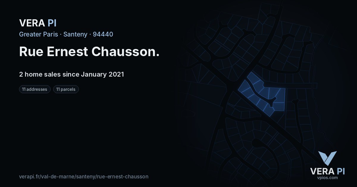 Rue Ernest Chausson, Santeny at night – every parcel coloured by the prices around it, the street's own parcels lit