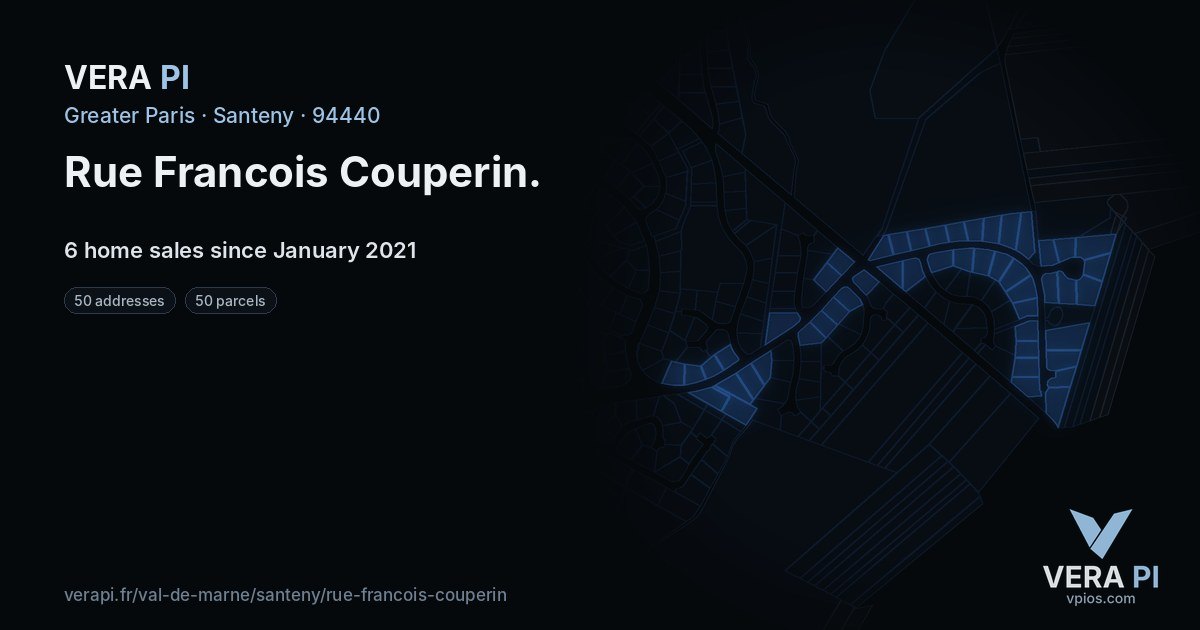 Rue Francois Couperin, Santeny at night – every parcel coloured by the prices around it, the street's own parcels lit
