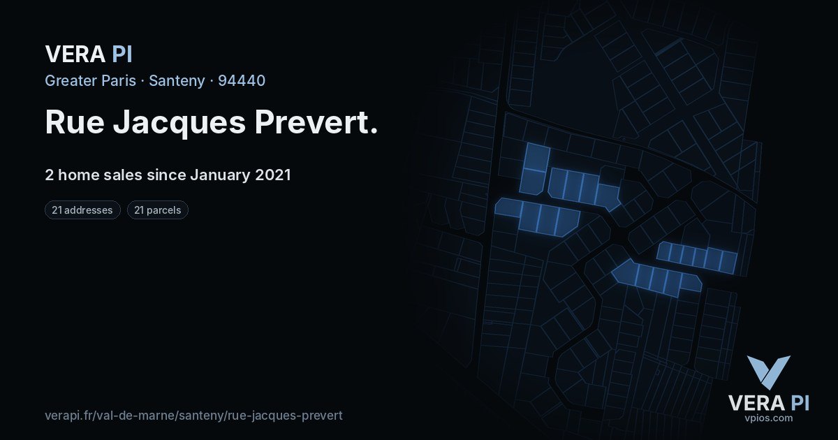 Rue Jacques Prevert, Santeny at night – every parcel coloured by the prices around it, the street's own parcels lit