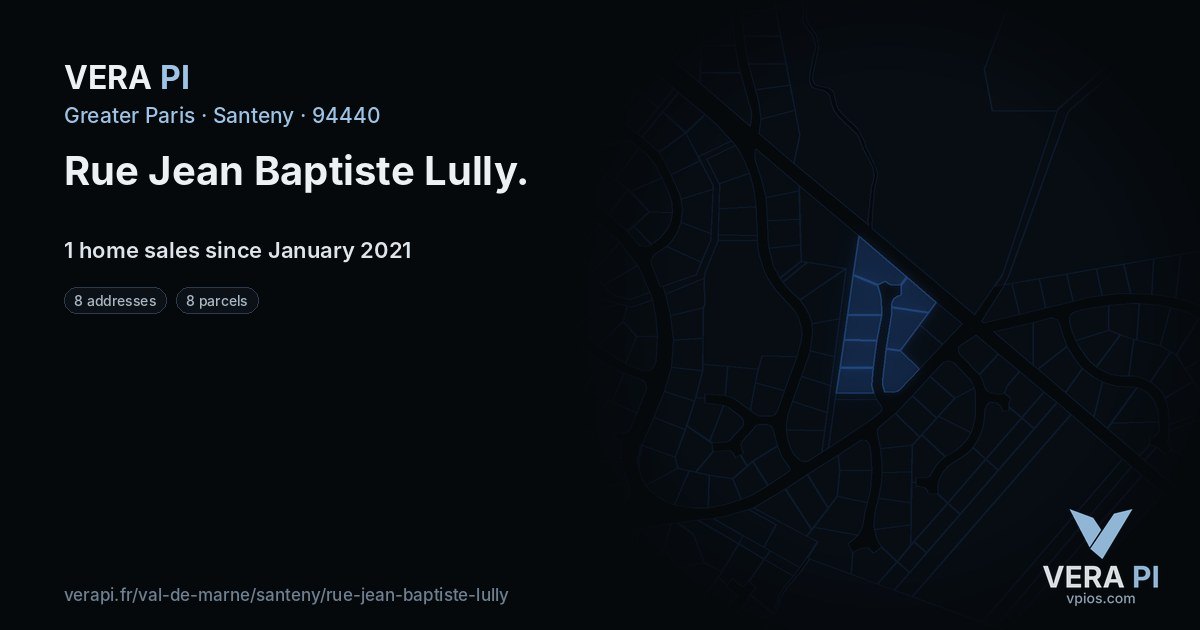 Rue Jean Baptiste Lully, Santeny at night – every parcel coloured by the prices around it, the street's own parcels lit