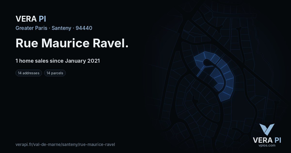 Rue Maurice Ravel, Santeny at night – every parcel coloured by the prices around it, the street's own parcels lit