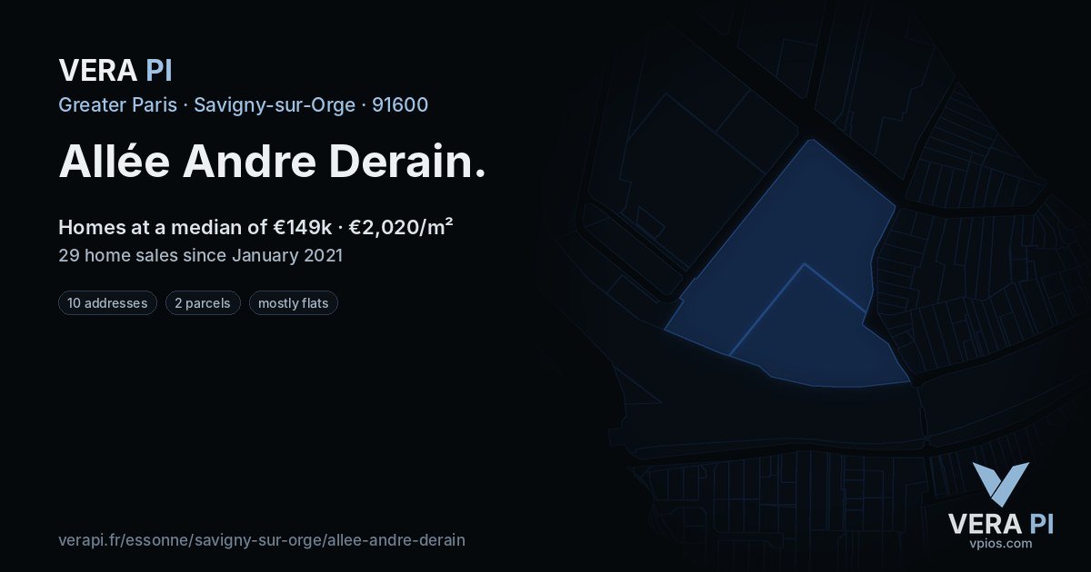 Allée Andre Derain, Savigny-sur-Orge at night – every parcel coloured by the prices around it, the street's own parcels lit