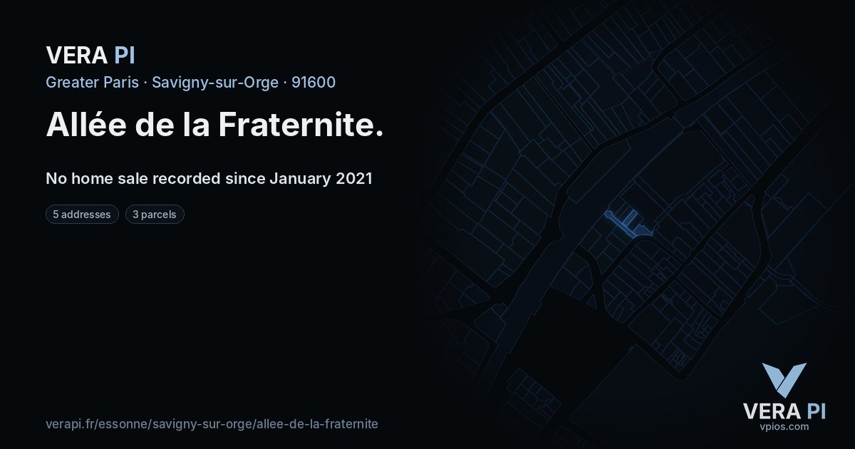 Allée de la Fraternite, Savigny-sur-Orge at night – every parcel coloured by the prices around it, the street's own parcels lit