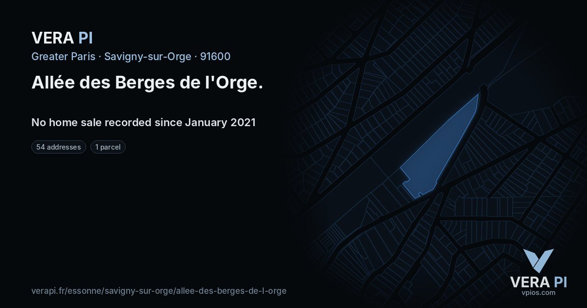 Allée des Berges de l'Orge, Savigny-sur-Orge at night – every parcel coloured by the prices around it, the street's own parcels lit