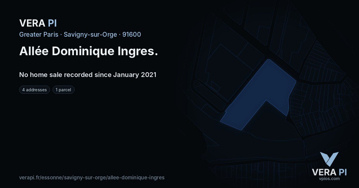 Allée Dominique Ingres, Savigny-sur-Orge at night – every parcel coloured by the prices around it, the street's own parcels lit