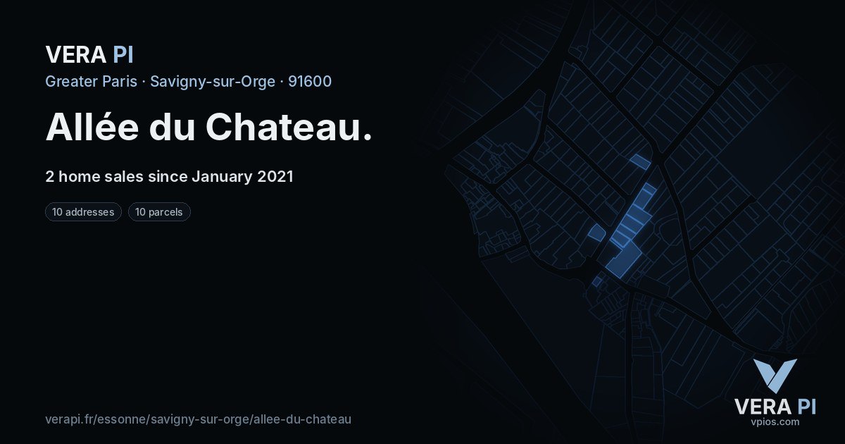 Allée du Chateau, Savigny-sur-Orge at night – every parcel coloured by the prices around it, the street's own parcels lit