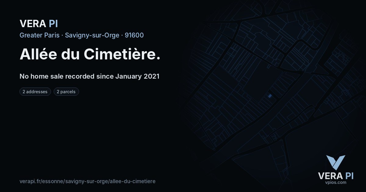 Allée du Cimetière, Savigny-sur-Orge at night – every parcel coloured by the prices around it, the street's own parcels lit