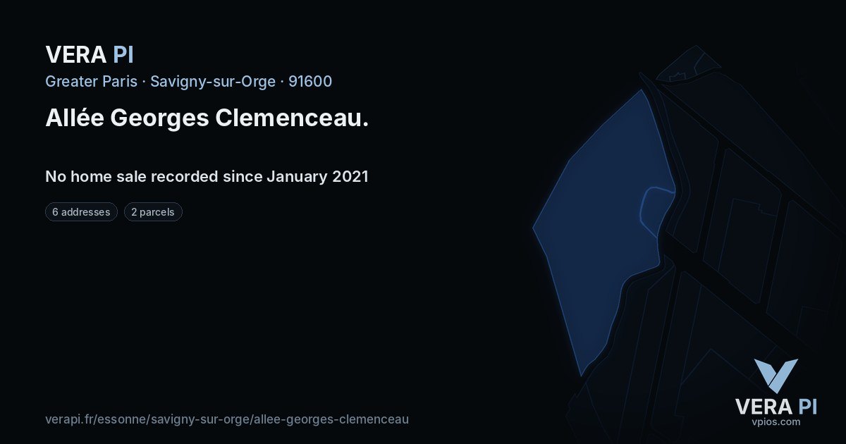 Allée Georges Clemenceau, Savigny-sur-Orge at night – every parcel coloured by the prices around it, the street's own parcels lit
