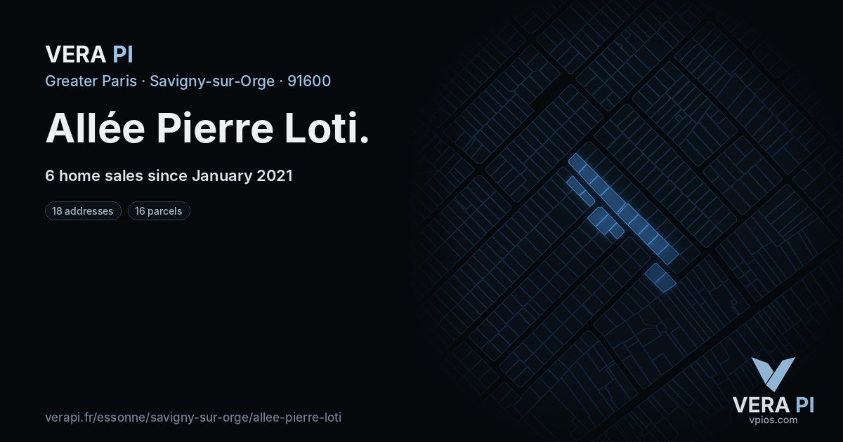 Allée Pierre Loti, Savigny-sur-Orge at night – every parcel coloured by the prices around it, the street's own parcels lit