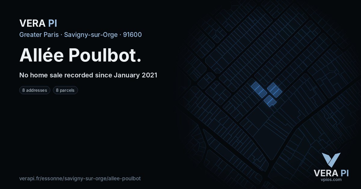 Allée Poulbot, Savigny-sur-Orge at night – every parcel coloured by the prices around it, the street's own parcels lit