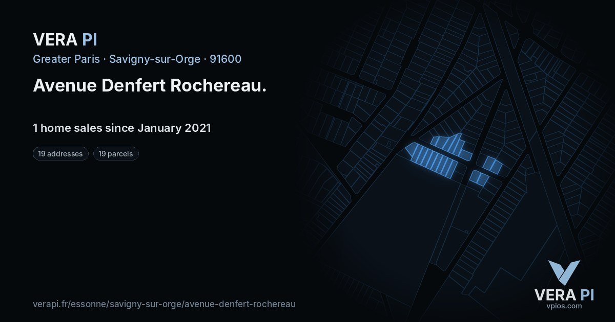Avenue Denfert Rochereau, Savigny-sur-Orge at night – every parcel coloured by the prices around it, the street's own parcels lit
