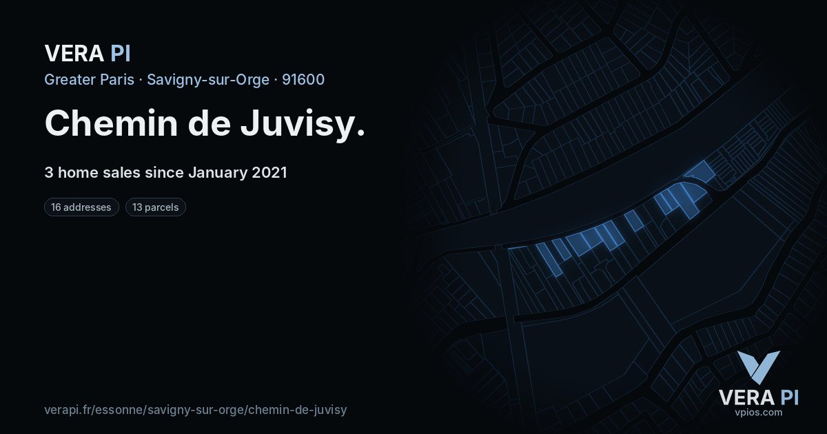 Chemin de Juvisy, Savigny-sur-Orge at night – every parcel coloured by the prices around it, the street's own parcels lit