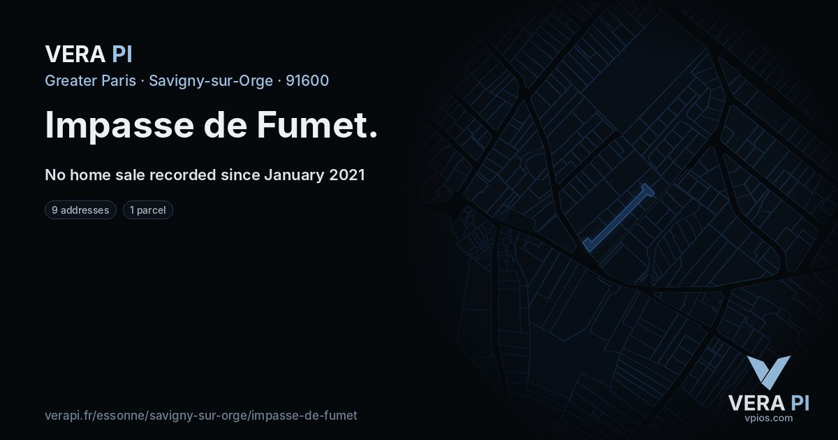 Impasse de Fumet, Savigny-sur-Orge at night – every parcel coloured by the prices around it, the street's own parcels lit