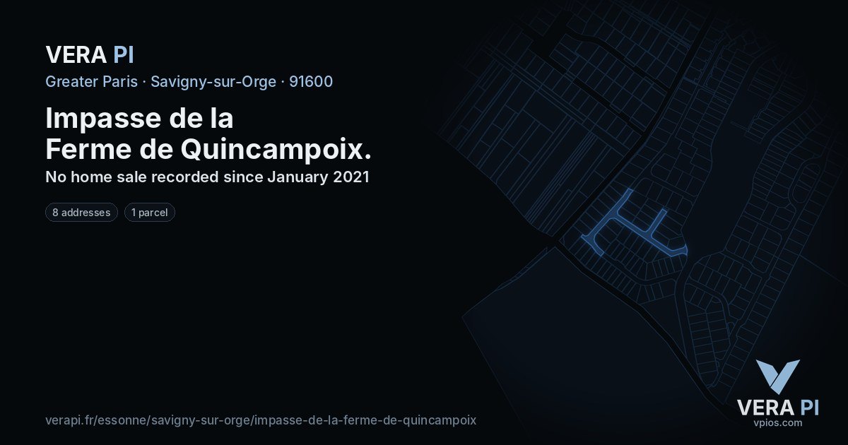 Impasse de la Ferme de Quincampoix, Savigny-sur-Orge at night – every parcel coloured by the prices around it, the street's own parcels lit
