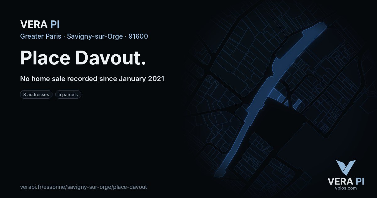 Place Davout, Savigny-sur-Orge at night – every parcel coloured by the prices around it, the street's own parcels lit