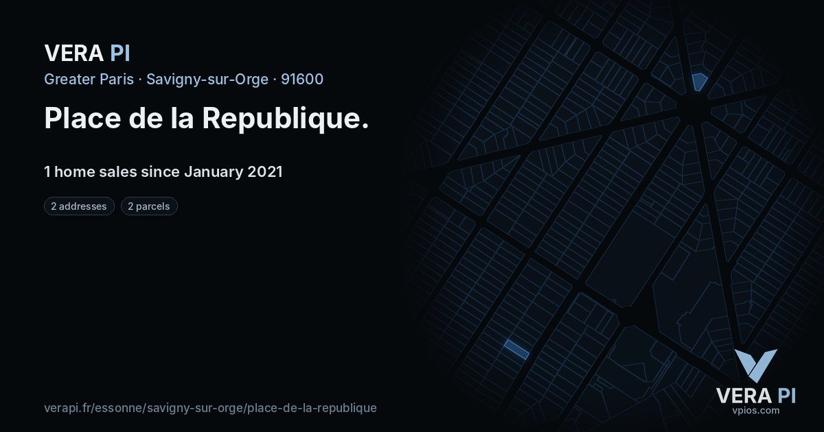 Place de la Republique, Savigny-sur-Orge at night – every parcel coloured by the prices around it, the street's own parcels lit