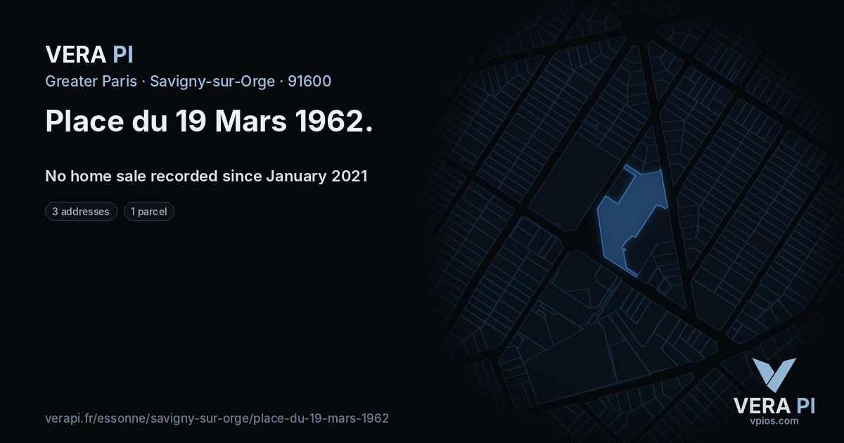 Place du 19 Mars 1962, Savigny-sur-Orge at night – every parcel coloured by the prices around it, the street's own parcels lit