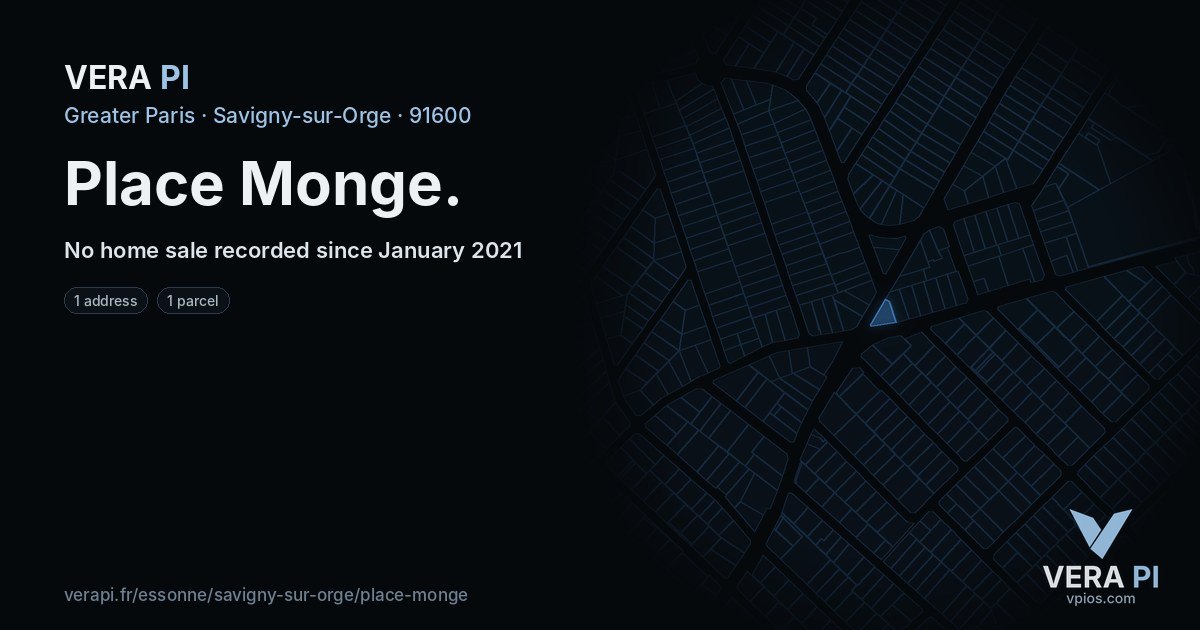 Place Monge, Savigny-sur-Orge at night – every parcel coloured by the prices around it, the street's own parcels lit