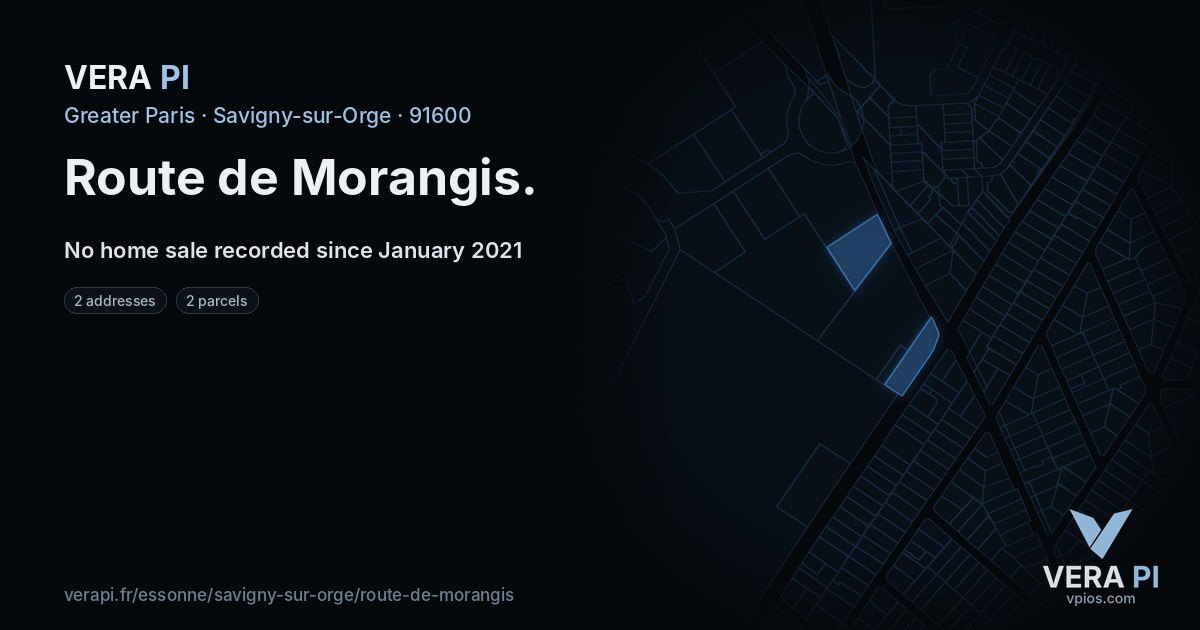 Route de Morangis, Savigny-sur-Orge at night – every parcel coloured by the prices around it, the street's own parcels lit