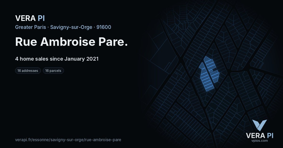Rue Ambroise Pare, Savigny-sur-Orge at night – every parcel coloured by the prices around it, the street's own parcels lit