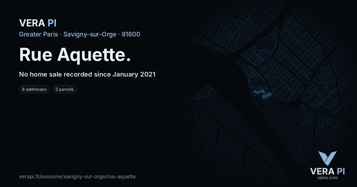 Rue Aquette, Savigny-sur-Orge at night – every parcel coloured by the prices around it, the street's own parcels lit