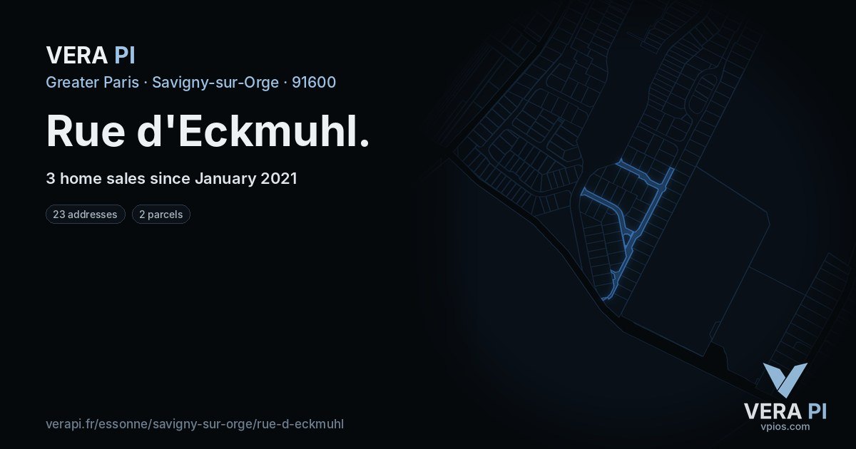 Rue d'Eckmuhl, Savigny-sur-Orge at night – every parcel coloured by the prices around it, the street's own parcels lit