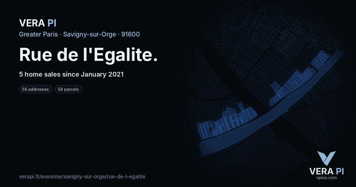 Rue de l'Egalite, Savigny-sur-Orge at night – every parcel coloured by the prices around it, the street's own parcels lit