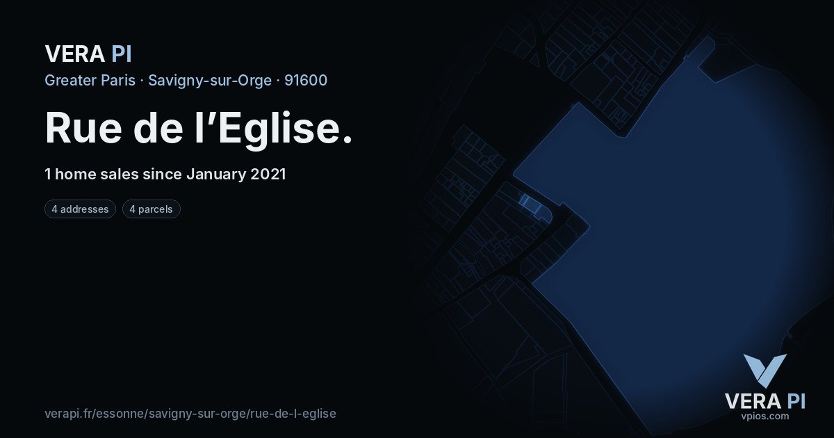 Rue de l’Eglise, Savigny-sur-Orge at night – every parcel coloured by the prices around it, the street's own parcels lit