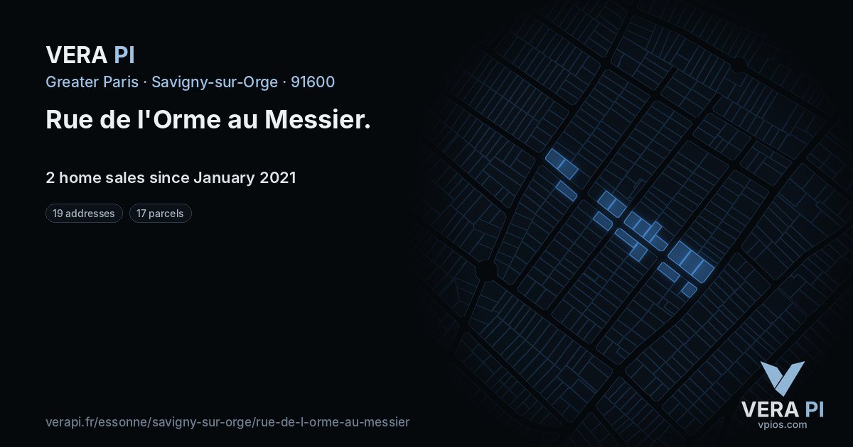 Rue de l'Orme au Messier, Savigny-sur-Orge at night – every parcel coloured by the prices around it, the street's own parcels lit