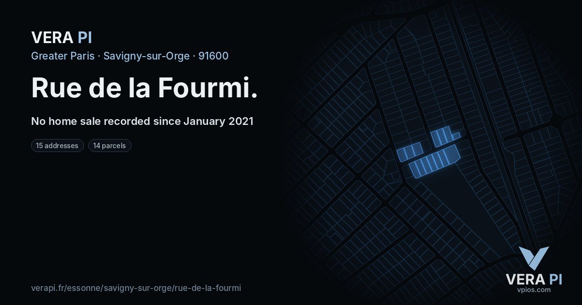Rue de la Fourmi, Savigny-sur-Orge at night – every parcel coloured by the prices around it, the street's own parcels lit