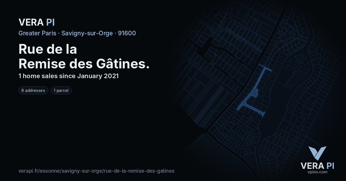 Rue de la Remise des Gâtines, Savigny-sur-Orge at night – every parcel coloured by the prices around it, the street's own parcels lit