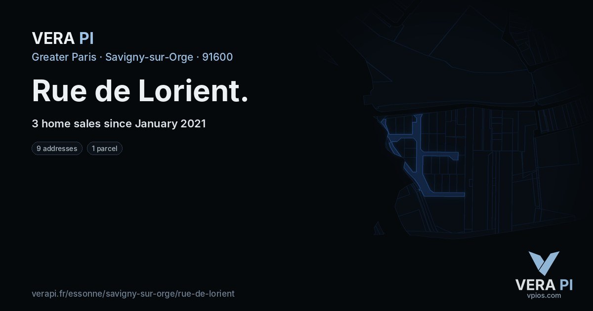 Rue de Lorient, Savigny-sur-Orge at night – every parcel coloured by the prices around it, the street's own parcels lit