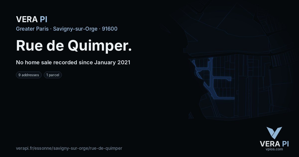 Rue de Quimper, Savigny-sur-Orge at night – every parcel coloured by the prices around it, the street's own parcels lit