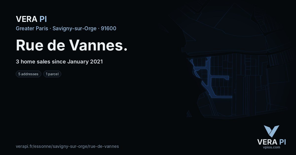 Rue de Vannes, Savigny-sur-Orge at night – every parcel coloured by the prices around it, the street's own parcels lit