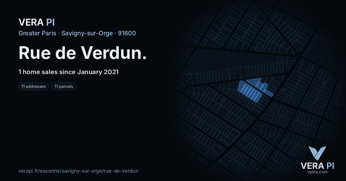 Rue de Verdun, Savigny-sur-Orge at night – every parcel coloured by the prices around it, the street's own parcels lit