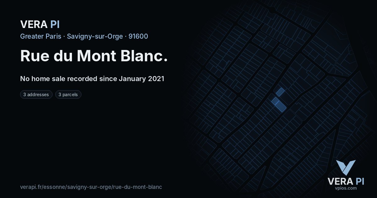 Rue du Mont Blanc, Savigny-sur-Orge at night – every parcel coloured by the prices around it, the street's own parcels lit