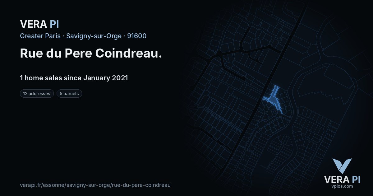 Rue du Pere Coindreau, Savigny-sur-Orge at night – every parcel coloured by the prices around it, the street's own parcels lit