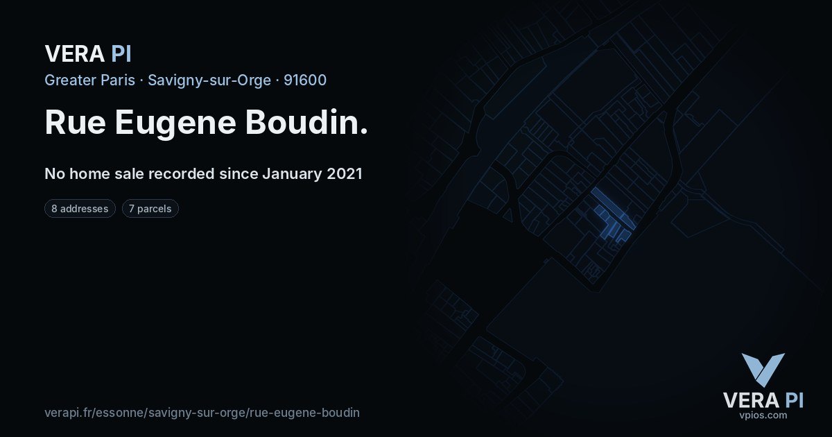 Rue Eugene Boudin, Savigny-sur-Orge at night – every parcel coloured by the prices around it, the street's own parcels lit