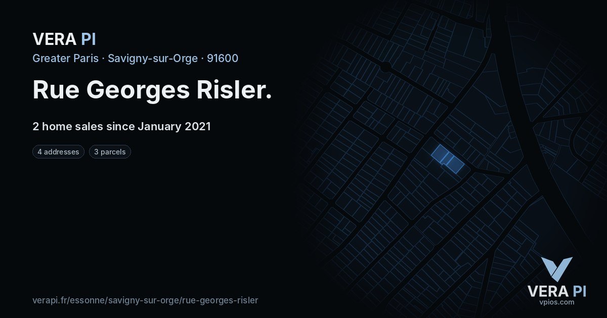 Rue Georges Risler, Savigny-sur-Orge at night – every parcel coloured by the prices around it, the street's own parcels lit