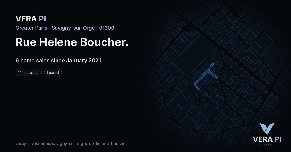 Rue Helene Boucher, Savigny-sur-Orge at night – every parcel coloured by the prices around it, the street's own parcels lit