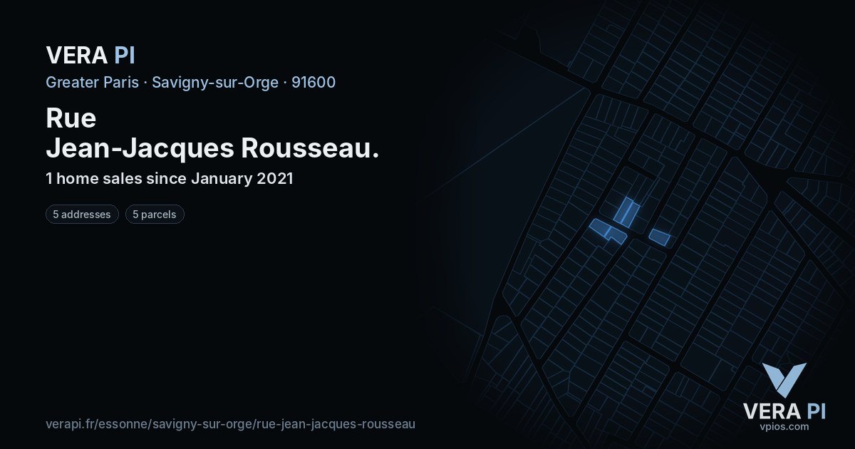 Rue Jean-Jacques Rousseau, Savigny-sur-Orge at night – every parcel coloured by the prices around it, the street's own parcels lit