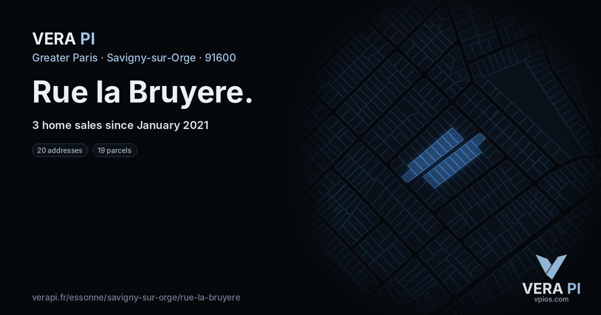 Rue la Bruyere, Savigny-sur-Orge at night – every parcel coloured by the prices around it, the street's own parcels lit
