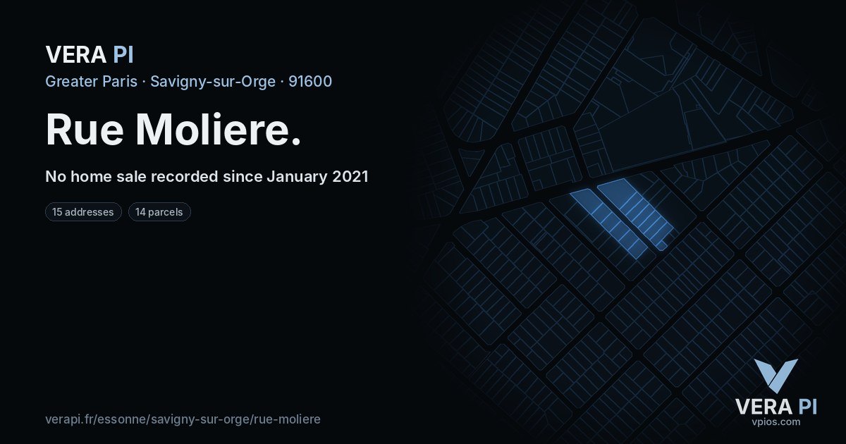 Rue Moliere, Savigny-sur-Orge at night – every parcel coloured by the prices around it, the street's own parcels lit