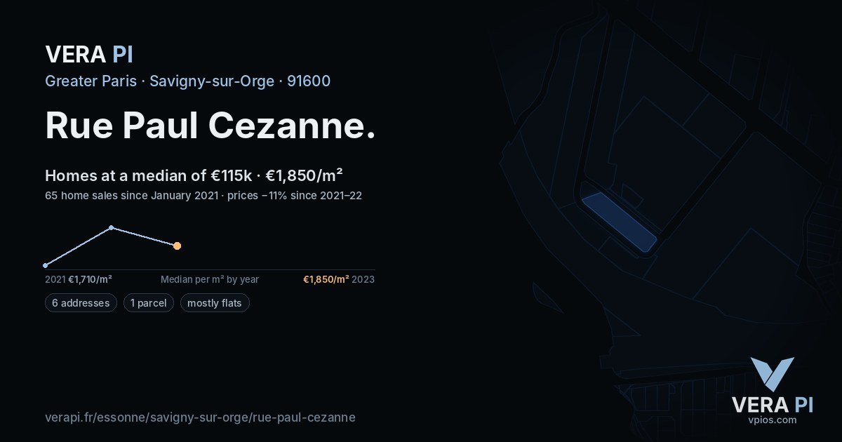 Rue Paul Cezanne, Savigny-sur-Orge at night – every parcel coloured by the prices around it, the street's own parcels lit