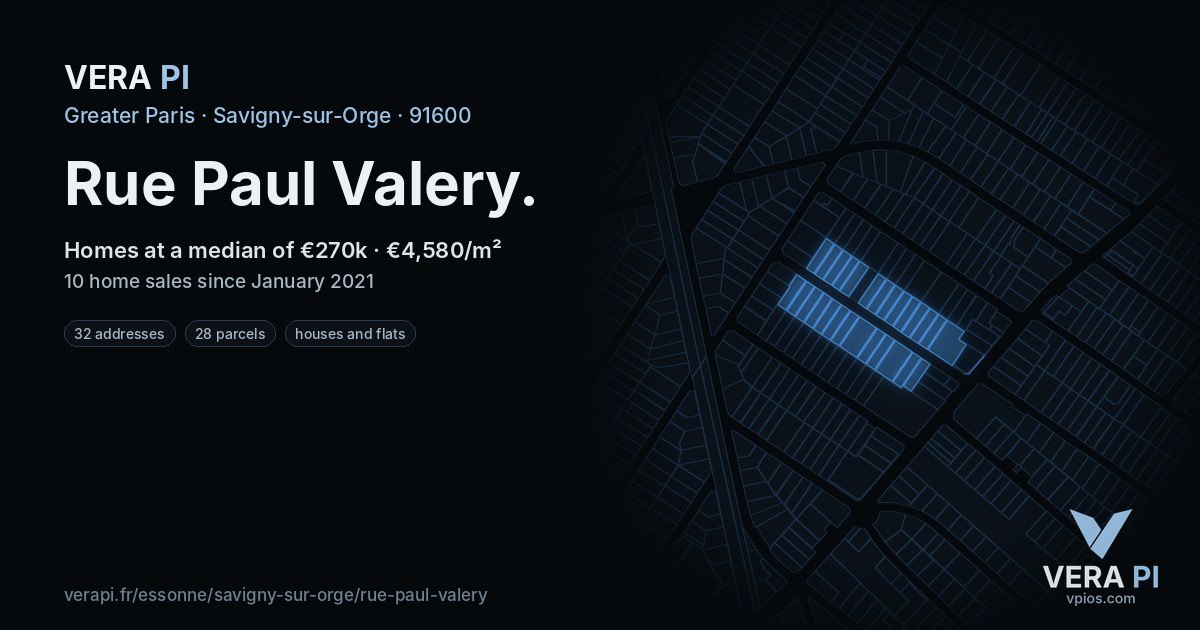 Rue Paul Valery, Savigny-sur-Orge at night – every parcel coloured by the prices around it, the street's own parcels lit