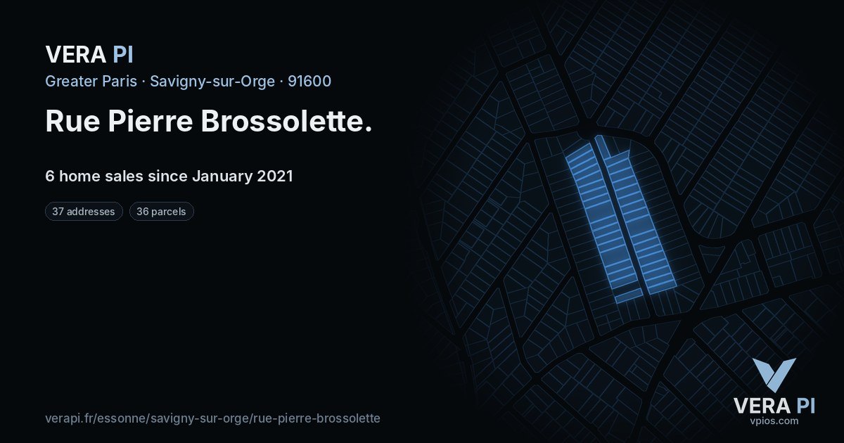 Rue Pierre Brossolette, Savigny-sur-Orge at night – every parcel coloured by the prices around it, the street's own parcels lit