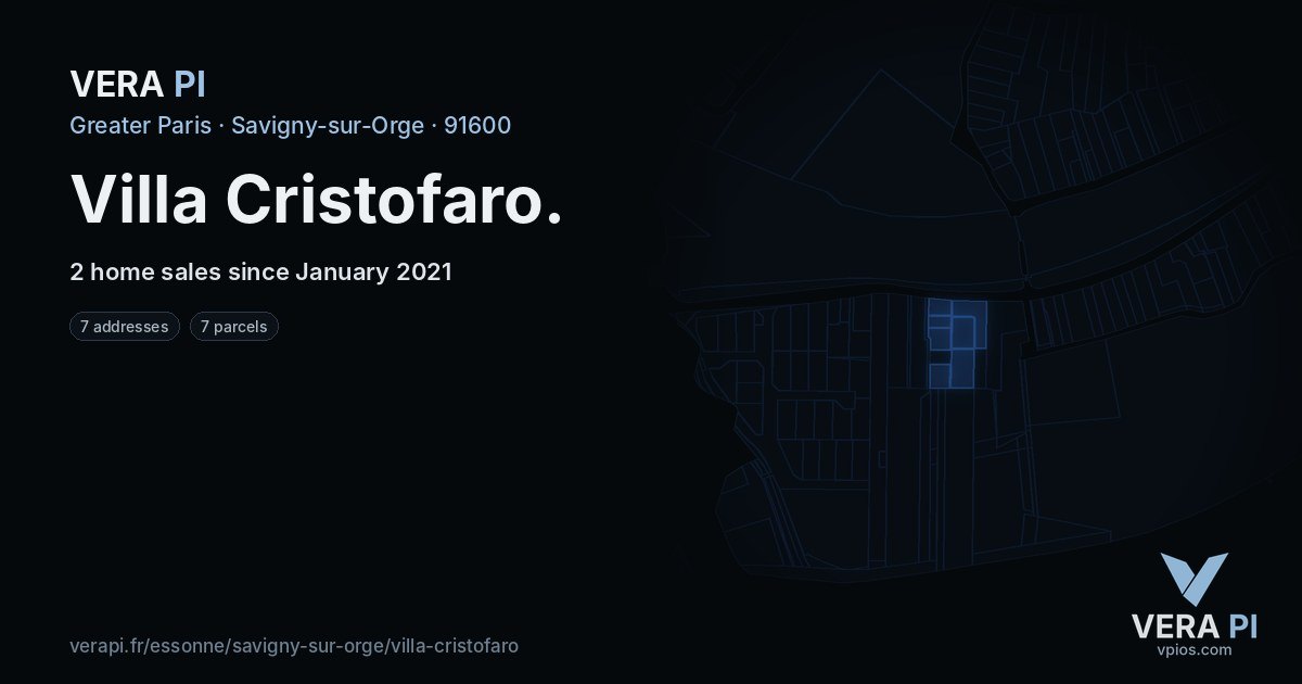 Villa Cristofaro, Savigny-sur-Orge at night – every parcel coloured by the prices around it, the street's own parcels lit