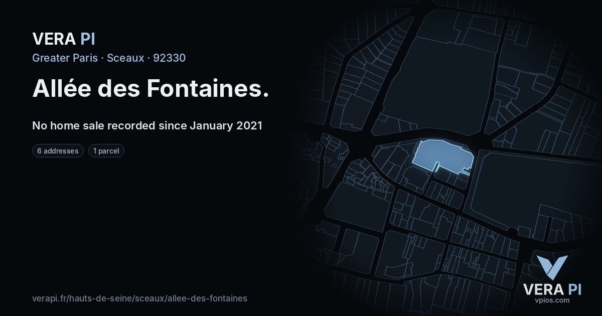 Allée des Fontaines, Sceaux at night – every parcel coloured by the prices around it, the street's own parcels lit