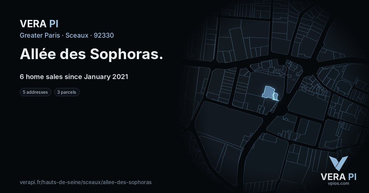Allée des Sophoras, Sceaux at night – every parcel coloured by the prices around it, the street's own parcels lit